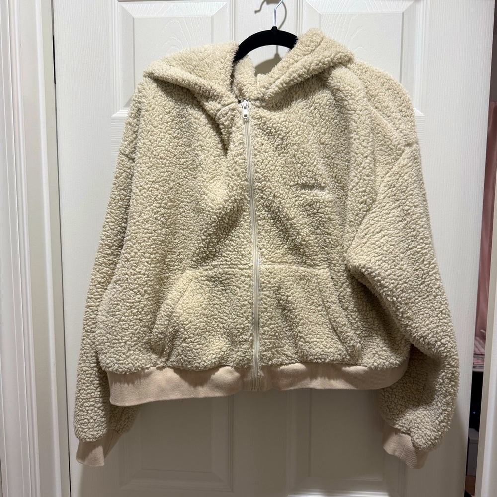 Skims Sherpa Crop Zip Up Hoodie